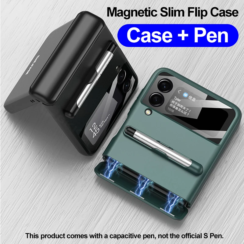 

GKK Magnetic hinge Slim Case For Samsung Galaxy Z Flip 3 5G With Capacitive Pen Slot Plastic Phone Cover For Galaxy Z Flip3 Case