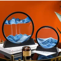moving sand art picture round glass 3d hourglass deep sea sandscape in motion display flowing sand frame 712inch for home decor