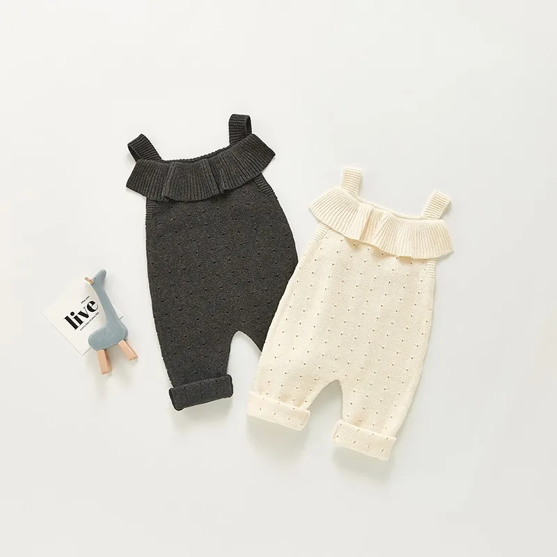 2022 Autumn New Baby Pants, Children's Wear, Baby Girl Knitted Wool Jumpsuit, Cotton Pick Hole Suspender Pants, Baby Boy Casual