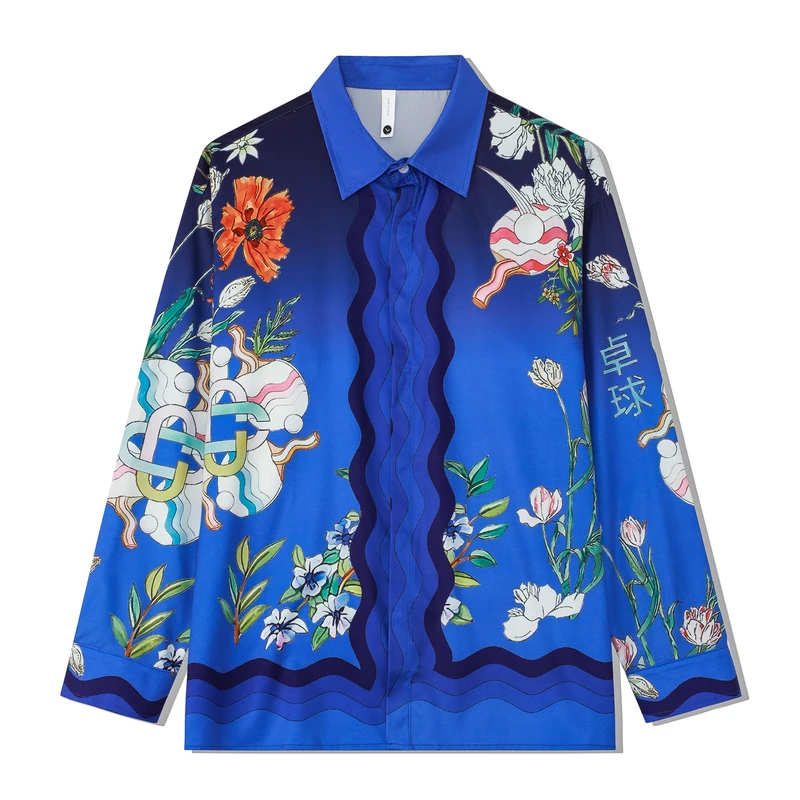 

Streetwear Full Print Color Match Spliced Casual Shirts Unisex Lapel Streetwear Baggy Y2K Ropa Hombre Oversized Hip Hop Tops