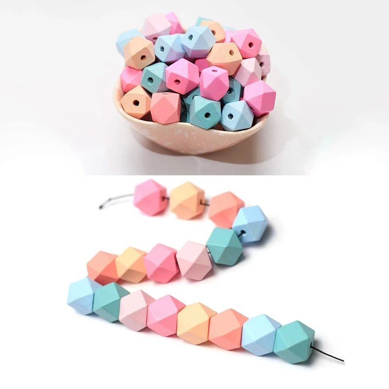 Геометрические граненые деревянные бусины ярких цветов браслет-гирлянды