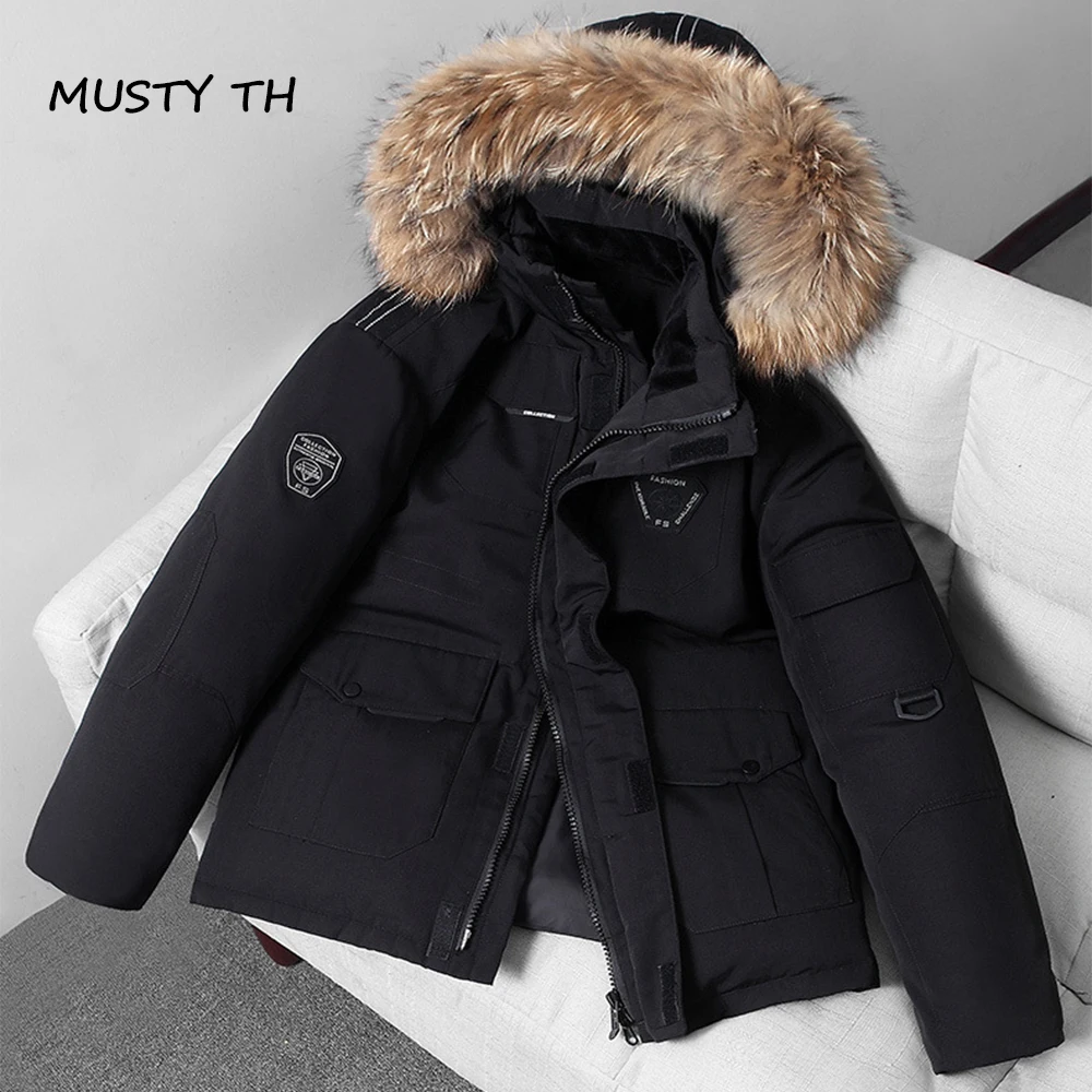 Fur Collar Women Men's Down Jacket Winter Hooded Zipper Straight cylinder Warm Thick Casual Coat Female High Street Down Jacket