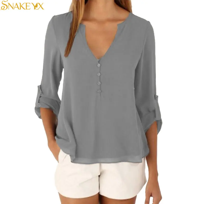 

Женская шифоновая рубашка со змеиным принтом YX, свободная блузка большого размера с V-образным вырезом и длинными рукавами, 2022