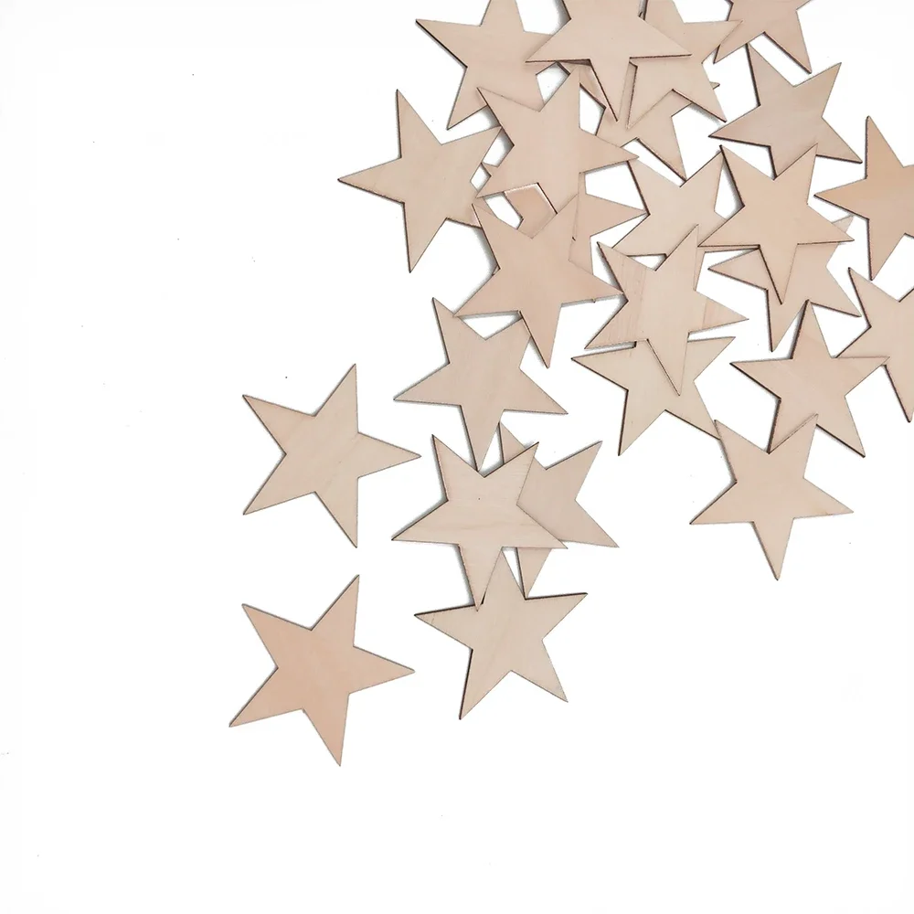 

10-80mm Wooden Stars Cutout Shapes Wooden Ornaments Wooden Embellishments for DIY Arts and Crafts Christmas Wedding Decor