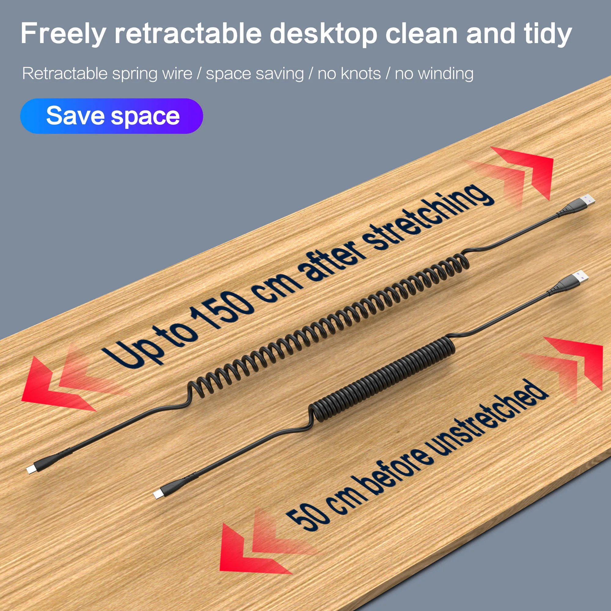 Автомобильный пружинный USB-кабель выдвижной кабель Micro USB Type-c 3 А для быстрой