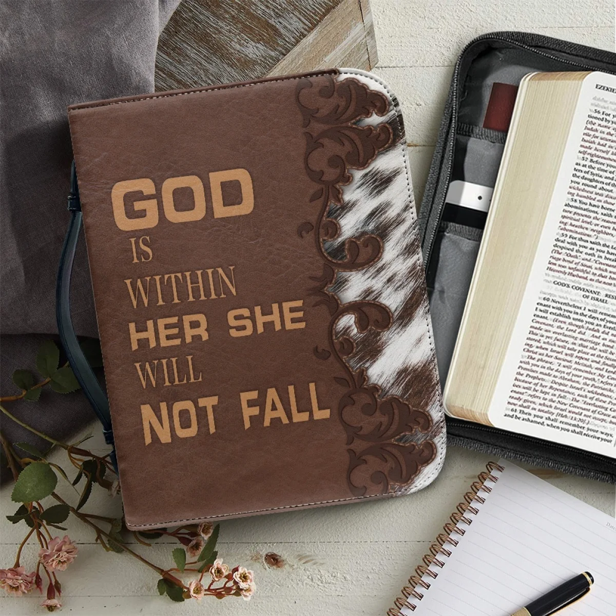 

God is Within Her She Will Not Fall Comfortable Material Handbag Leather Ladies Bible Bag Fashion Classic Hand Bag Custom Image