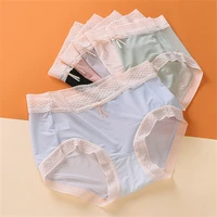 new womens summer ice silk panties lace trim cotton underpants seamless anti glare panties boxer briefs cozy female underwear