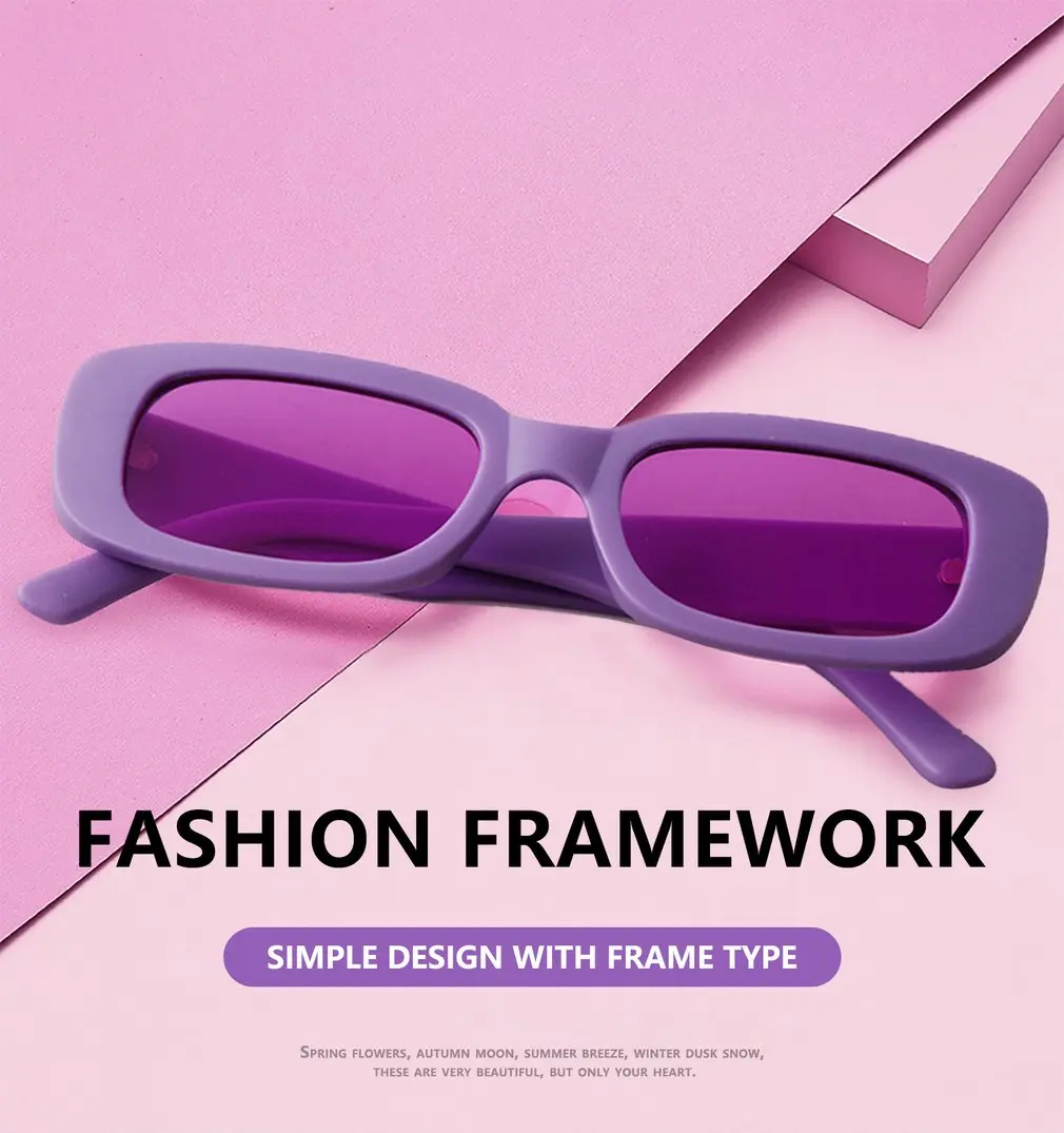 

2022 Vintage Sunglasses Trend Women Fashion Small Rectangle Candy Color Lens Beach Sun Glasses Portable Purple Sun Glasses