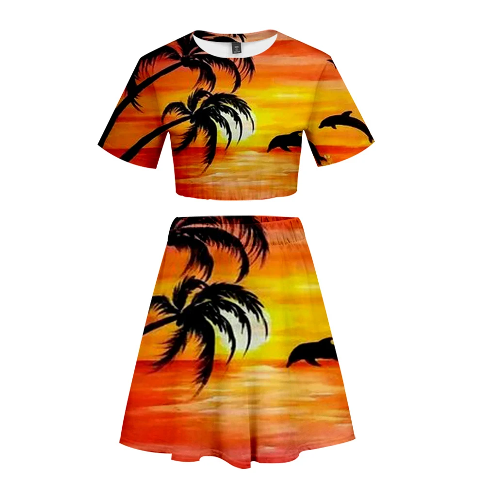 

Navel-exposed Sports Girls Suits Fashion Youth Two-piece Women's Sexy Skirts + Cute T Shirts Casual Suits Kawaii Clothes