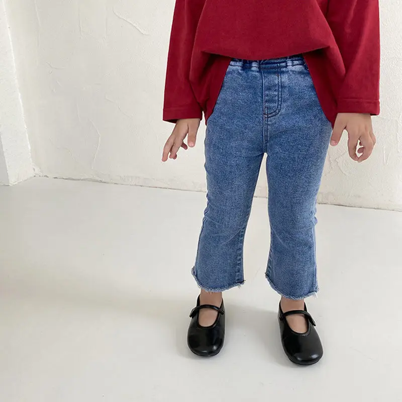 Flared Pants Jeans Spring Autumn Korean Style Childrens Blue Pants Girls Western Girl Jeans Toddler Clothes Kids Bell Bottoms