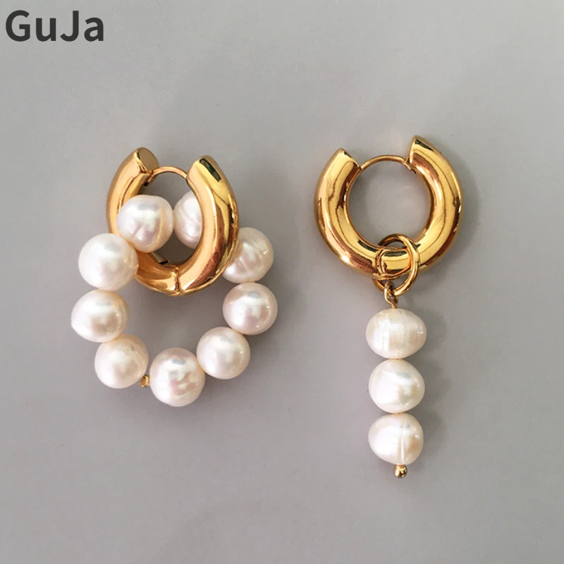 

Modern Jewelry Asymmetrical Circle Buckle Natural Freshwater Pearl Earrings For Women Female 2023 New Trend Party Gift Hot Sale