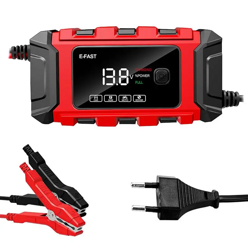 Car Battery Charger 12V 6A Pulse Repair LCD Display Smart Fast Charge AGM Deep Cycle GEL Lead-Acid Charger Auto Motorcycle EU