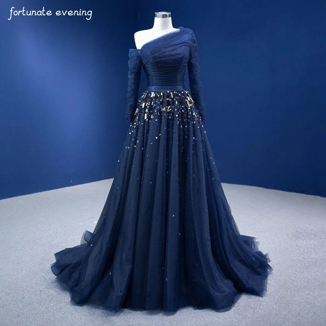 

Fortunate Evening Elegant Blue Sequins Ceremony Formal Occasion Prom Dresses Evening Party Gowns