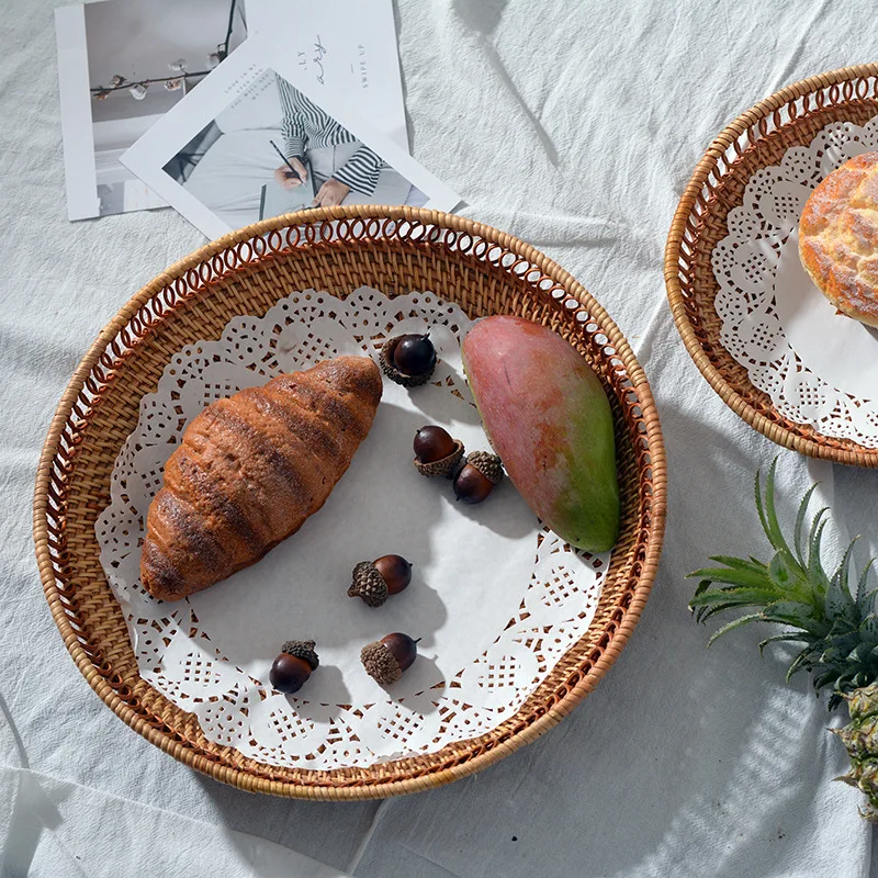 

Autumn Rattan Weaving Tabletop Coffee Table Bread Round Fruit Snack Modern Characteristic Storage Basket Home Decoration