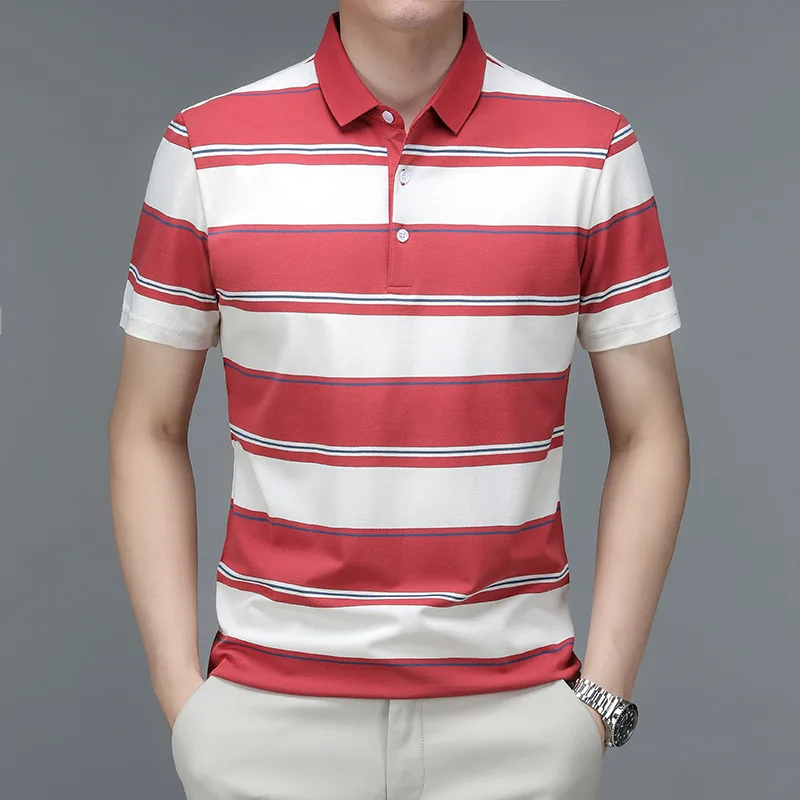 

Hot Men Fashion Striped Polo Shirt Vintage Design Bright Color Short Sleeve Casual Business Streetwear Male Top Clothes