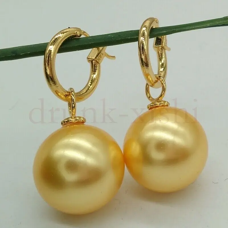 

Huge AAAA+++ 16mm Round South Sea Golden Shell Pearl Earrings 14k/20 clasp