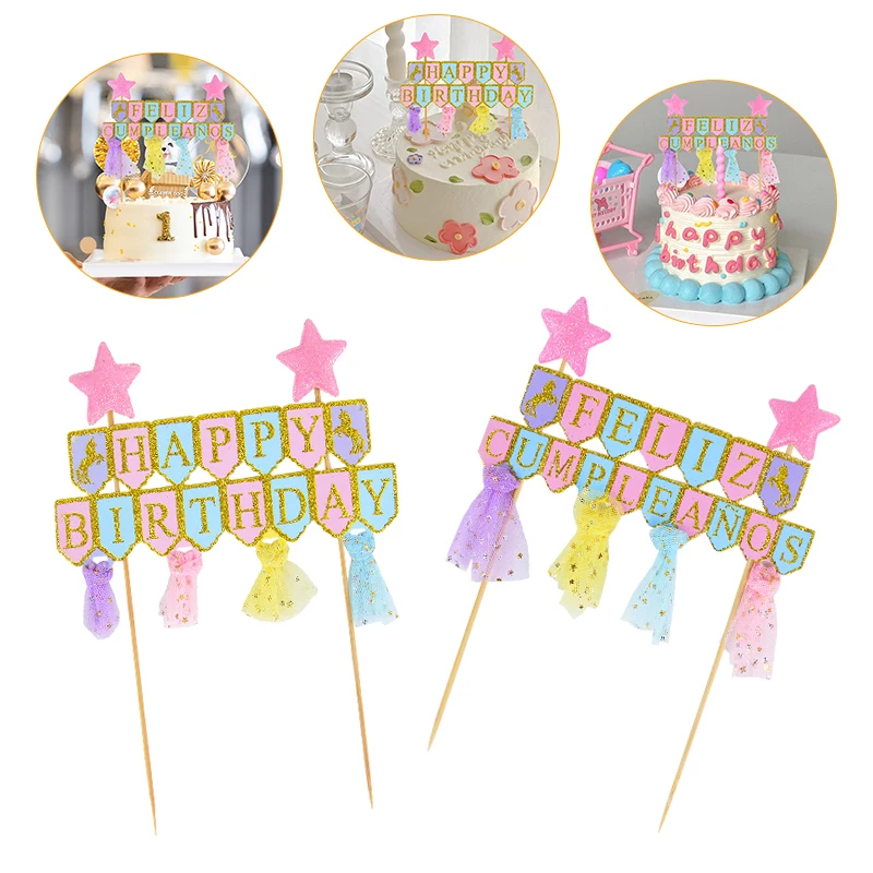 

1pcs Happy Birthday Cake Topper Color Cupcake Toppers For Kids Birthday Party Cake Flag Decorations Baby Shower Dessert Supplies