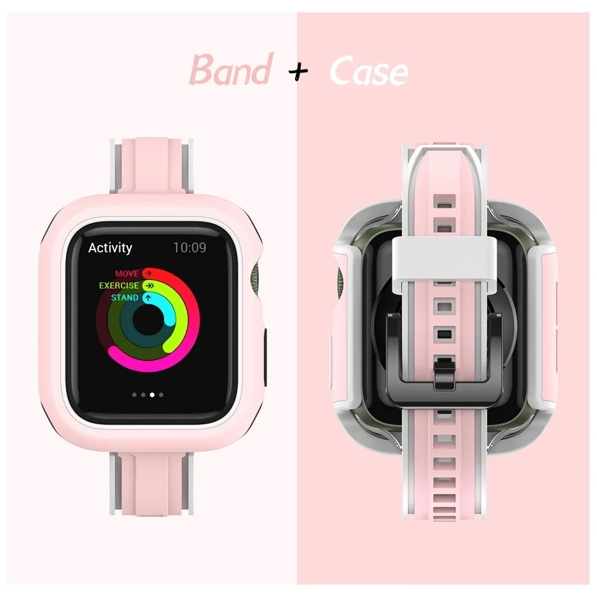 

For Apple Watch Band Series 7 6 SE 5 4 44mm 40mm Silicone iwatch strap for Smart watch Accessories band + iwatch Case 41mm 45mm