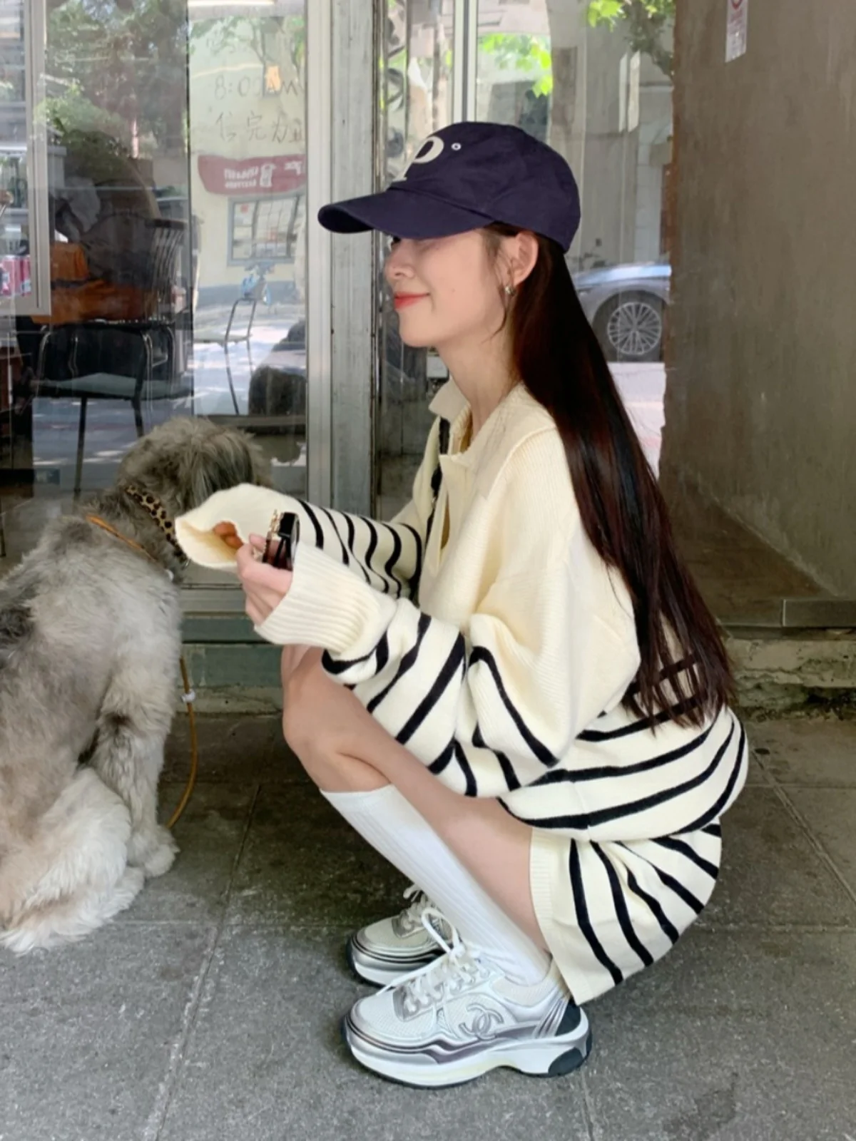 K-sle черный полосатый трикотаж с длинными рукавами женский осенний свободный и