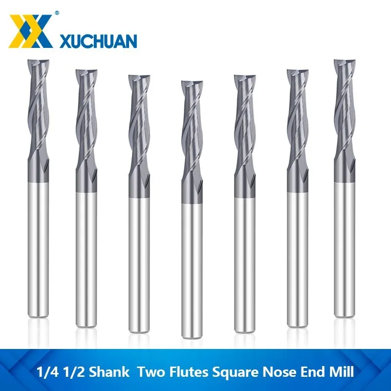 

Two Flutes Square Nose End Mill Carbide Upcut CNC Router Bits TiALN Coated, 1/4 inch 1/2 inch Shank Milling Cutter
