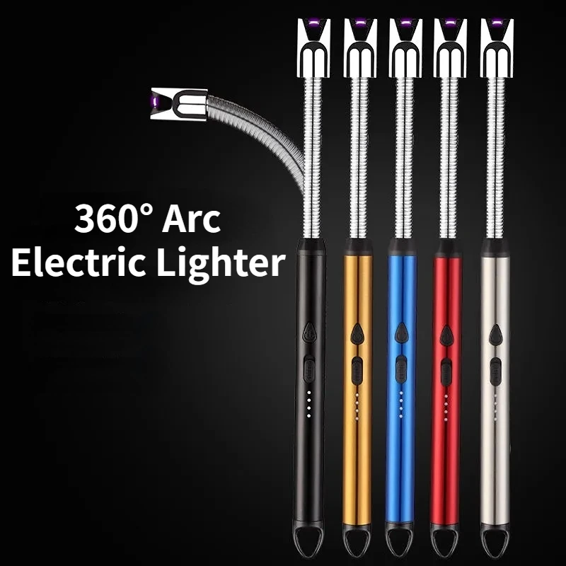 

Электрическая зажигалка с углом поворота 360 °, USB-зажигалка с защитой от ветра, беспламенная перезаряжаемая зажигалка с USB-зарядкой для свечей, газовой плиты