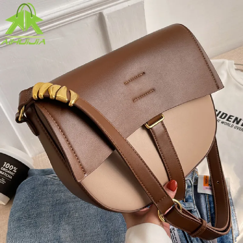 

Luxury Brand Pu Leather Casual Handbags for Women New Designer Semicircle Shoulder Bags Fashion Flip Messenger Bag Sac A Main