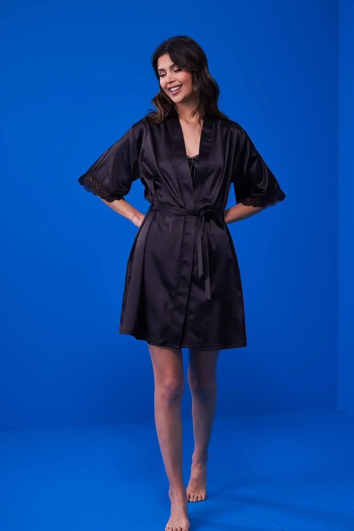 

Dressing Gown 23138 Lace Satin Fashion Robe Female Bathrobe Sexy Peignoir Kimono Bride Dressing Gown Gown Gown Gown Gown