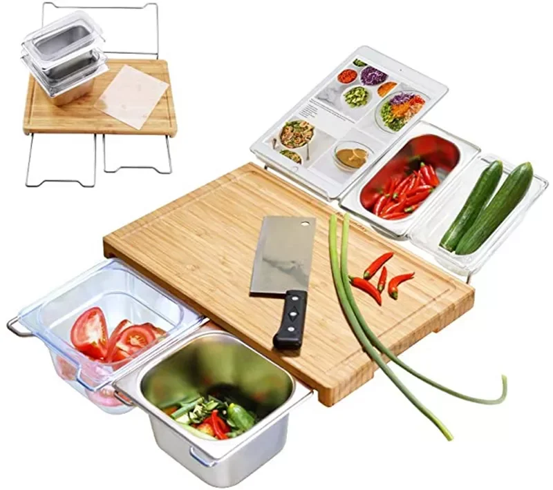 

Bamboo Cutting Board Set with Trays and LIDS for Kitchen Juice Trough Environmentally Friendly Cutting Board
