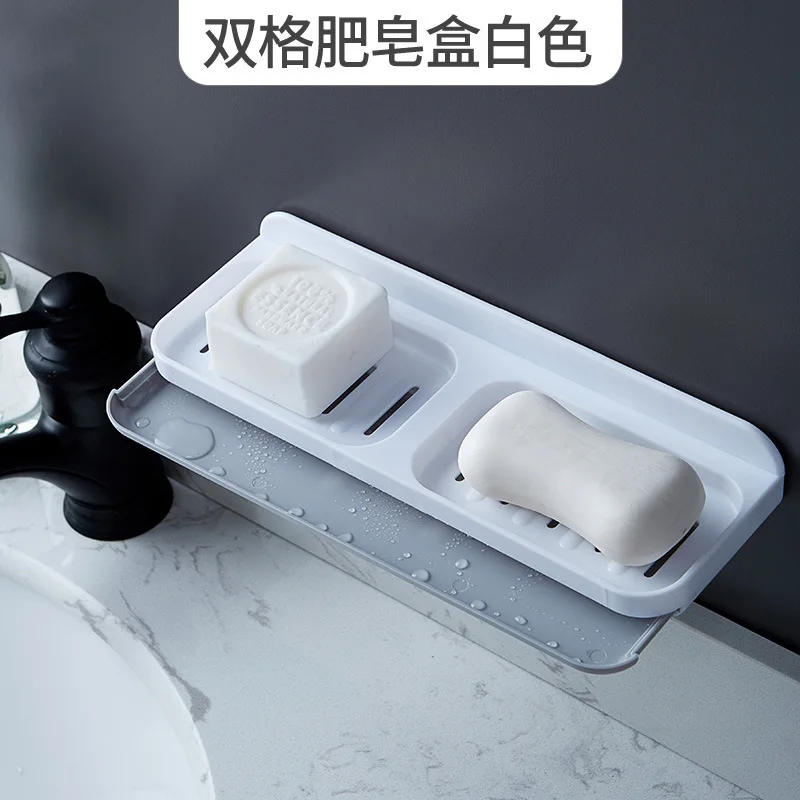Двойной ящик для мыла для ванной комнаты, настенное крепление, скандинавская водонепроницаемая сливная полка, клейкий органайзер для хранения без остатков для ванной комнаты