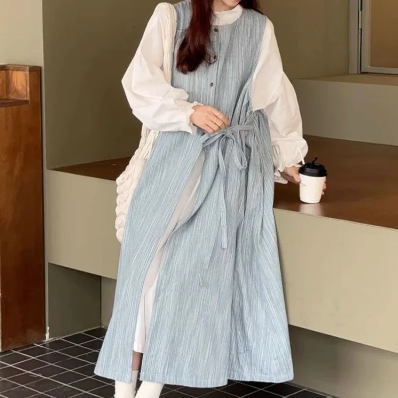 Винтажное элегантное милое синее платье-чехол в полоску стиле девушки Мори и