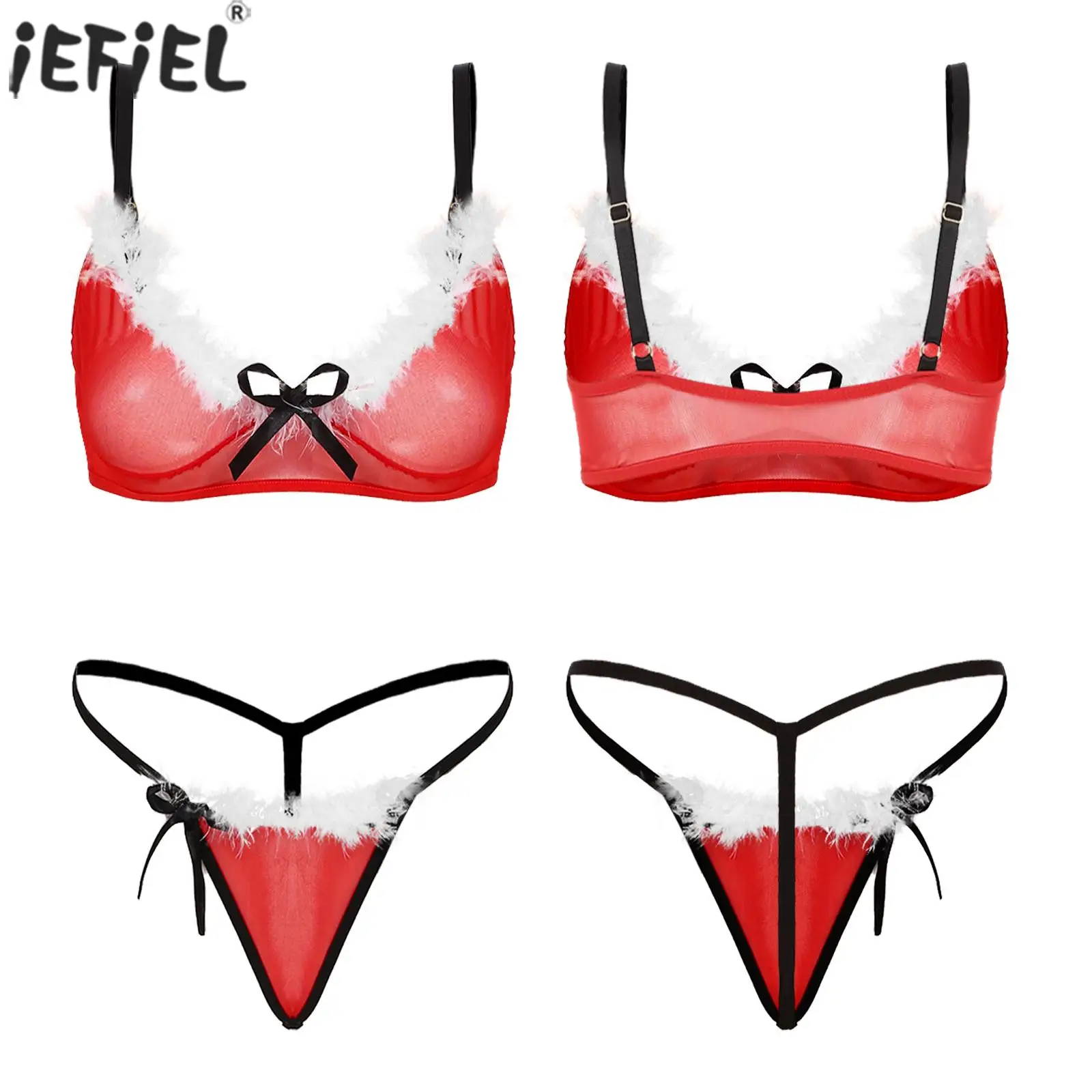 

Женское рождественское нижнее белье, комплект нижнего белья, женское прозрачное Сетчатое регулируемое нижнее белье с низкой посадкой, стри...