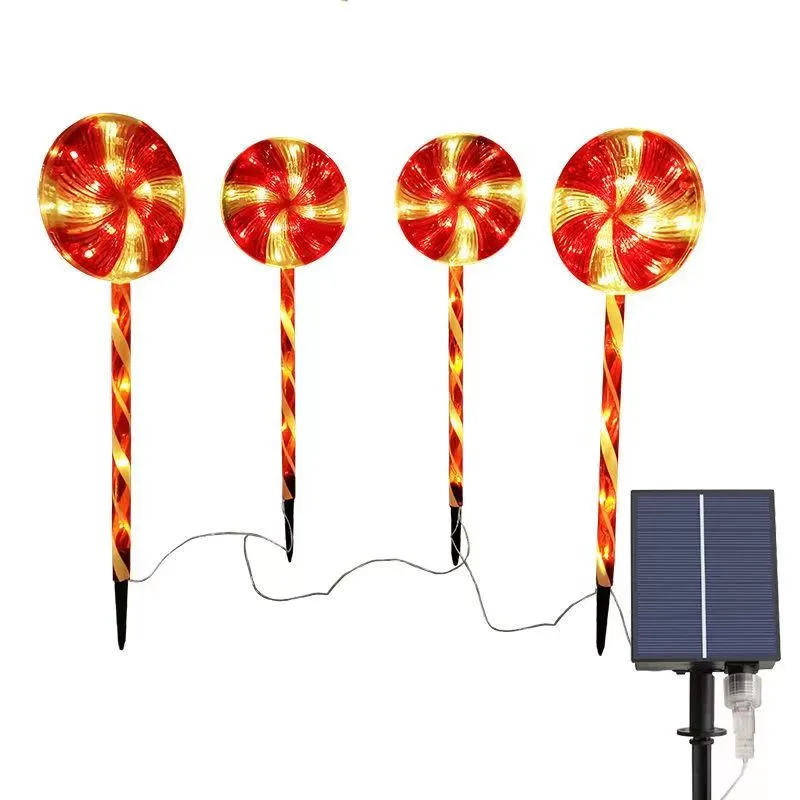 Solar Led Lollipop Christmas Pathway Lights Outdoor Waterproof Candy Cane Decorations Garden Lawn Light String Lamp for Holiday