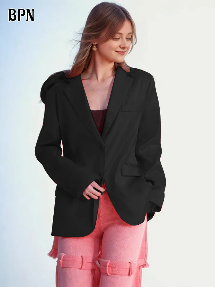 BPN элегантные Лоскутные блейзеры с аппликацией для женщин английским воротником