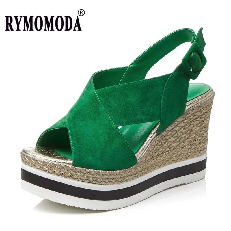 

Сандалии женские на танкетке, Роскошные замшевые босоножки из натуральной кожи, с открытым носком, с пряжкой, модная повседневная обувь, 2022