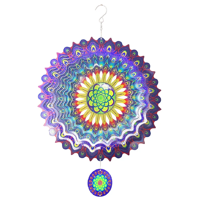 

Вращающаяся 3d-колокольчика для сада, металлическая подвеска с птичьими перьями для украшения сада, 12 дюймов