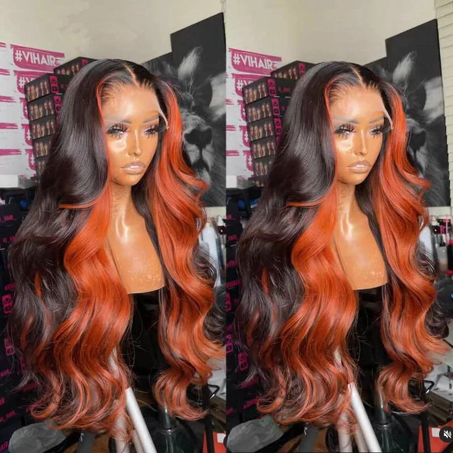 

250 Density Highlight Ginger Body Wave 13x6 Lace Front Wig Brazilian Remy Human Hair 13x1 T Part Wig 4x4 Closure Wigs For Women