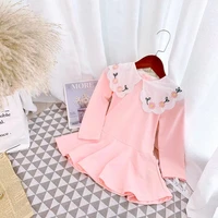 girls western style dress 2022 spring and autumn childrens korean embroidered lapel dress baby long sleeve princess dress