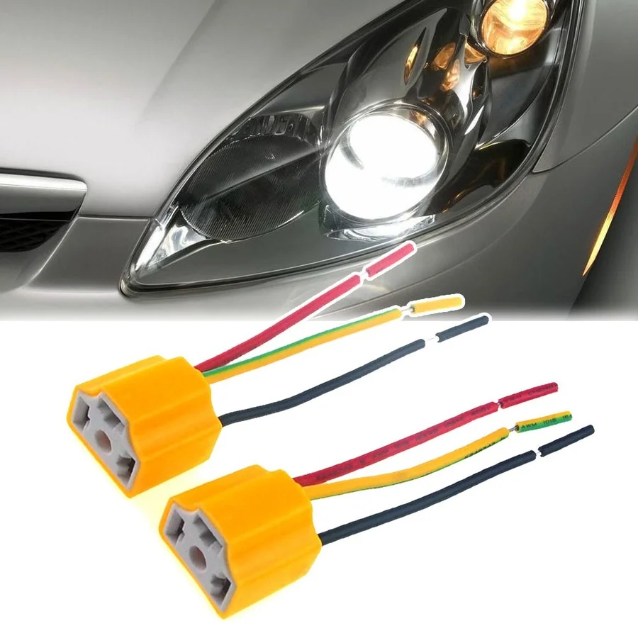 

2x Car LED Headlight Connector Socket Adapter for H4/HB2/9003 Ceramic Wire Wiring Harness Sockets Plug Bulb Lamp Holder Wire