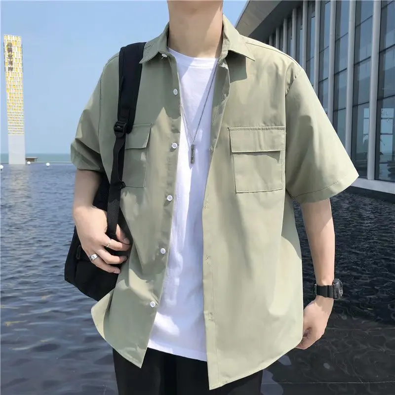 

Рубашки-карго мужские модные красивые однотонные универсальные японские студенты подростковая одежда Рубашки BF Популярный отдых просто