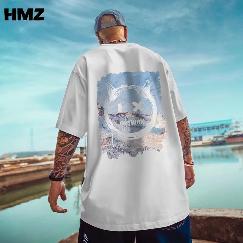 Новая модная мужская футболка HMZ 2022 летняя свободная в стиле хип-хоп хлопковые