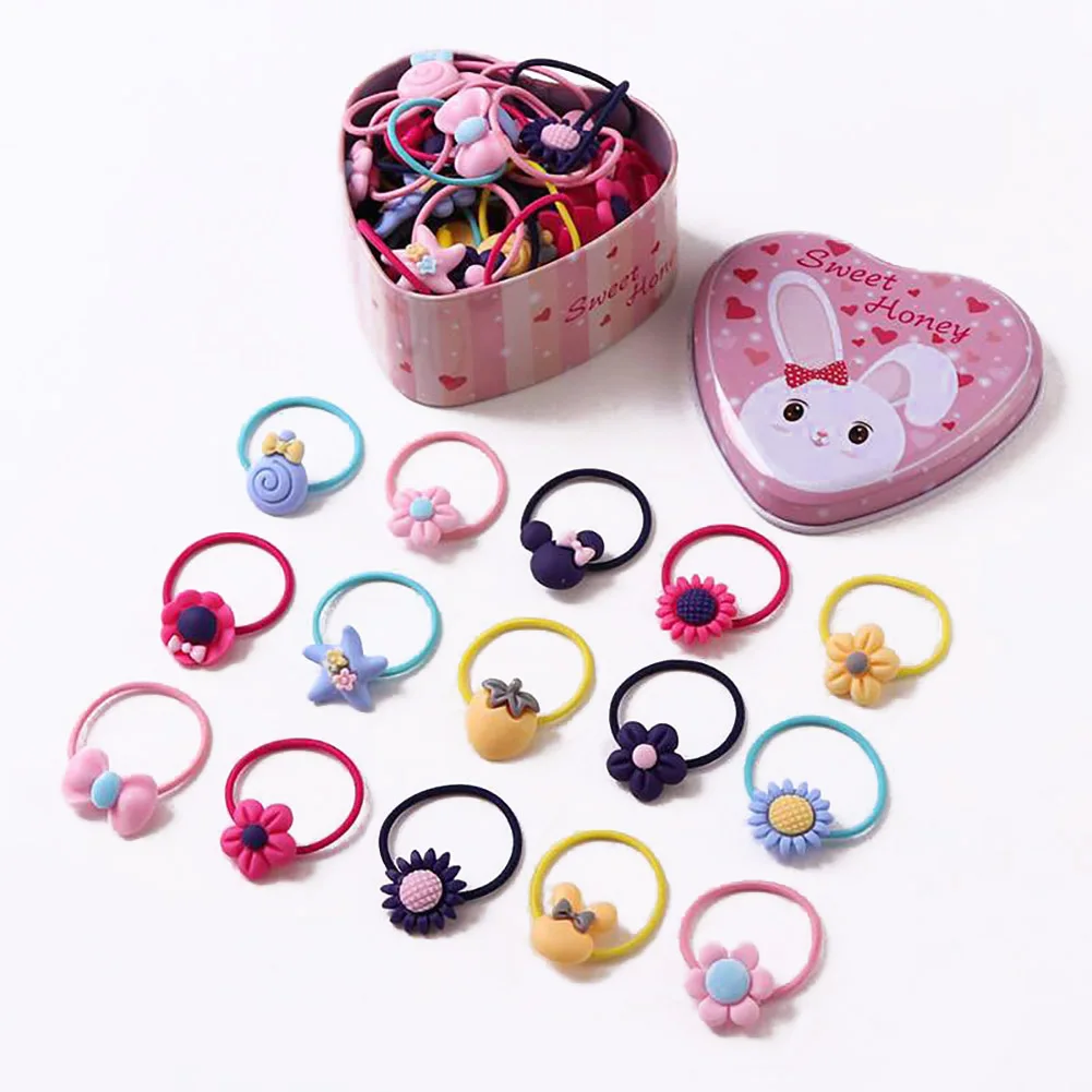 

20Pcs/Lot Girls Elastic Hair Bands Flower Bows Headband Rubber Hairband Cute Hairbands for Kids Hair Accessories Gift Box