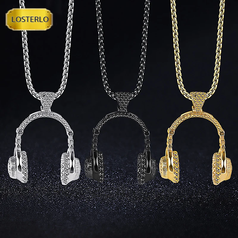 

Vintage Earphone Pendant Necklace Earmuff Pattern Geometric Collar Chain Round DJ Music Headphone Necklace Music Headset Unisex
