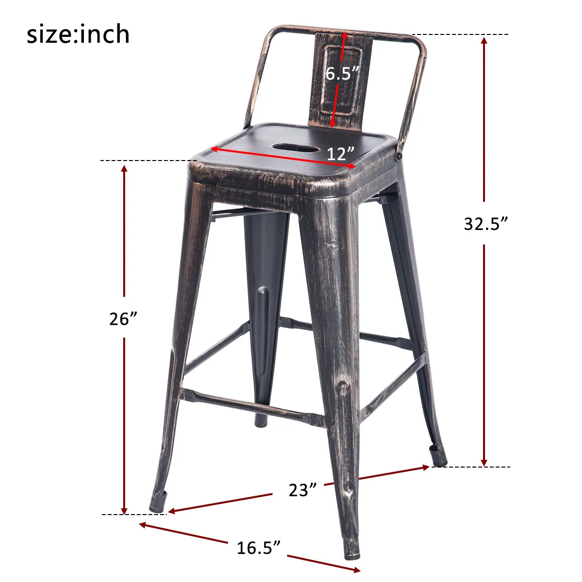 Металлический стул в стиле ретро с низкой спинкой для помещений и улицы барный