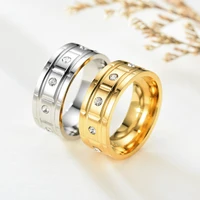 chunky stainless steel rings for women men golden silver color rhinestones fashion ring bague femme acier inoxydable party gift