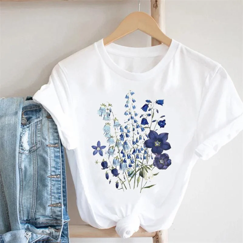 

Short Sleeve Flower Floral Trend Fashion Summer Women Print T Shirt Female Casual Top Tshirts Spring Graphic Tee T-Shirt S-XXXL