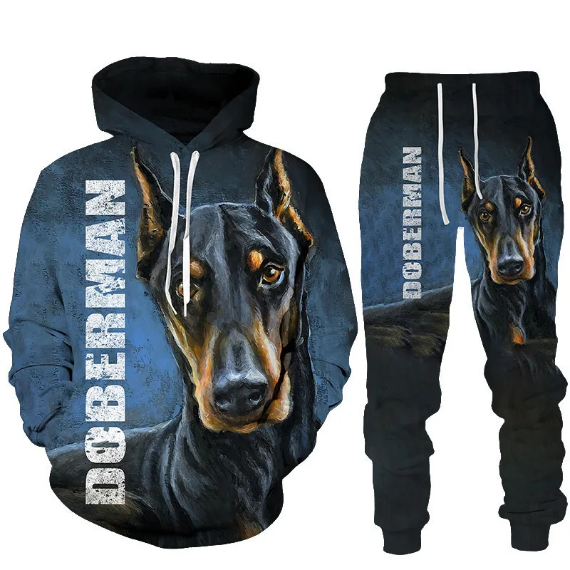 German Shepherd Hoodie SHEPHERD 3D Printed Men's Hoodie long pants Set Funny Men Tracksuit Animal Sweatshirt Trousers Sportswear
