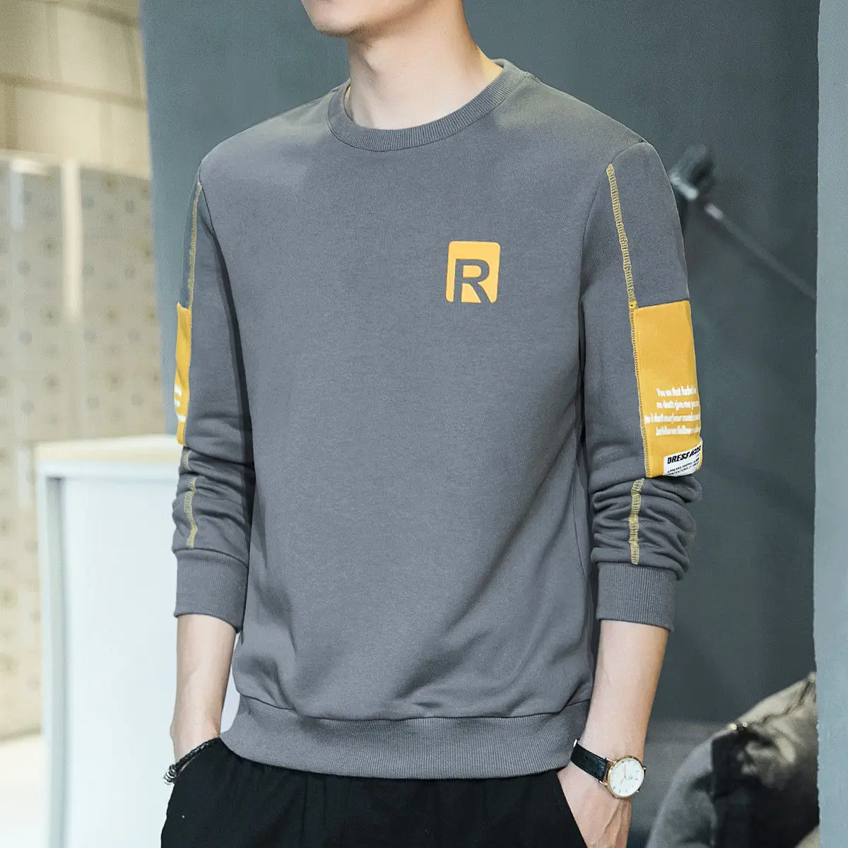 Осенняя новая футболка с длинным рукавом Толстовка мужская Корейская версия