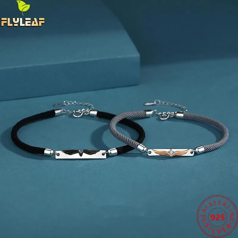 

Real 925 Sterling Silver Jewelry Angel Wings Rope Chain Couple Bracelet For Women Men Original Design Romantic Accessories 2022