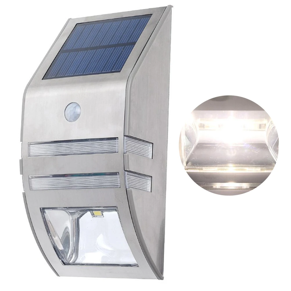 

Balcony Intelligent Stair DIY PIR Sensor Stainless Steel Decorative Solar Power Outdoor Warm White 2LED Garden Modern Wall Light