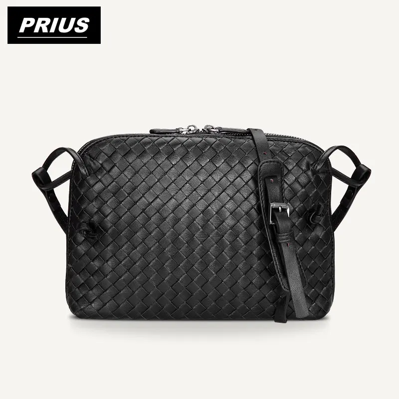 Women's double zipper shoulder bag Luxury brand 100% sheep leather messenger bag Handwoven fashionable elegant simple bag